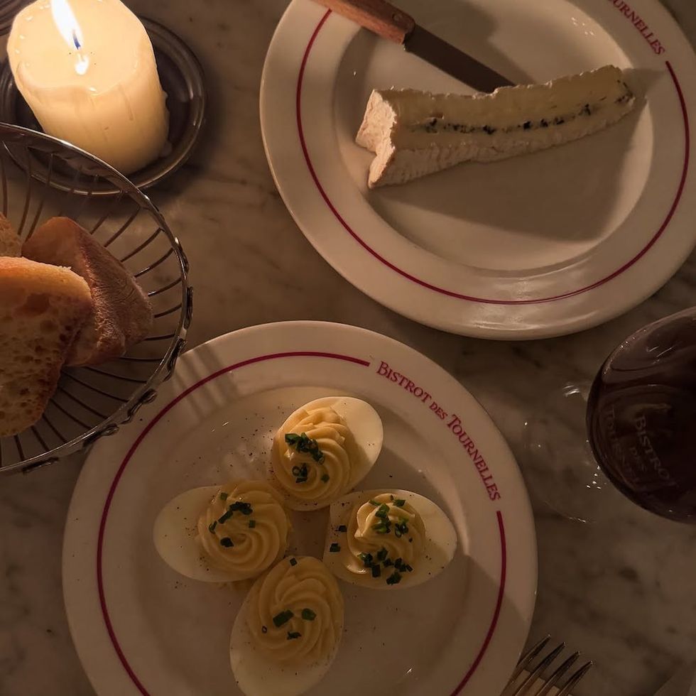 eggs mayonnaise and a slide of cheese at bistrot de tournelles