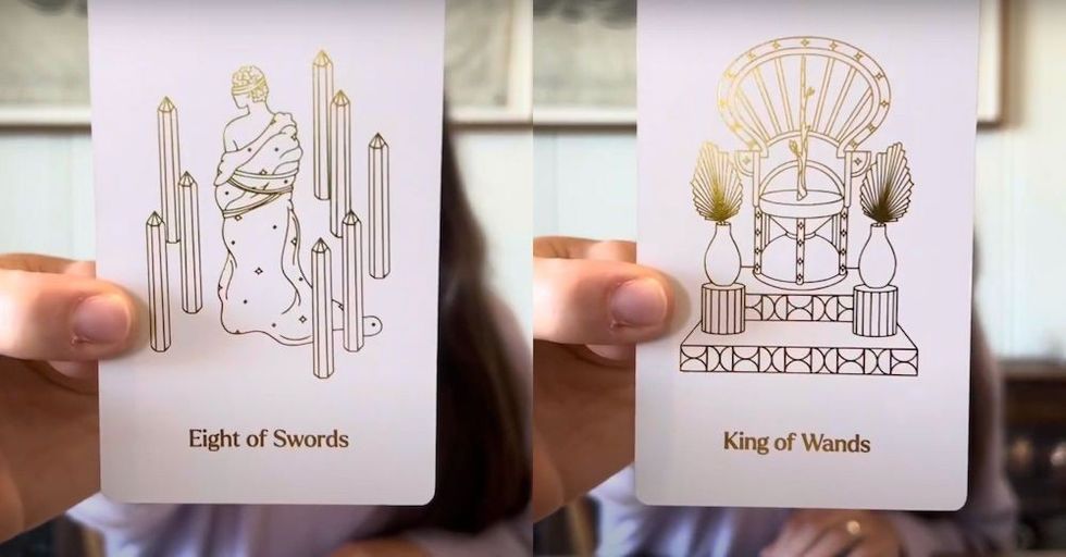 Eight of Swords & King of Wands Tarot Cards