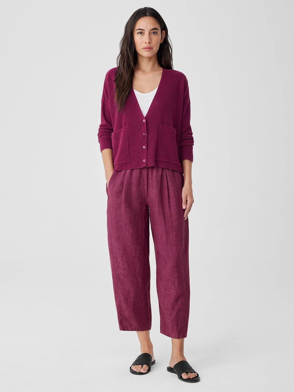 Eileen Fisher Organic Linen Cotton V-Neck Cardigan