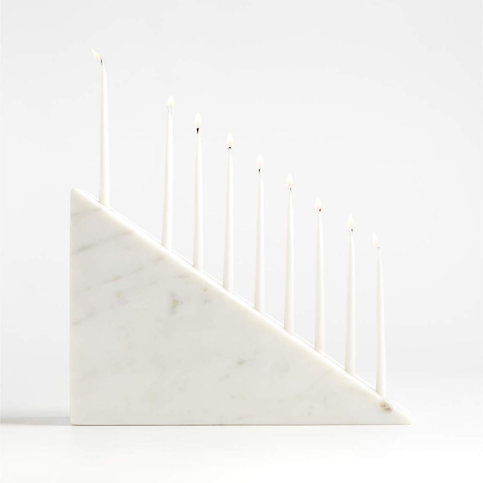 Elevation White Marble Hanukkah Menorah crate and barrel