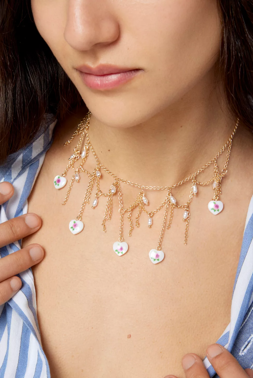 Elsie Rosette Heart Necklace