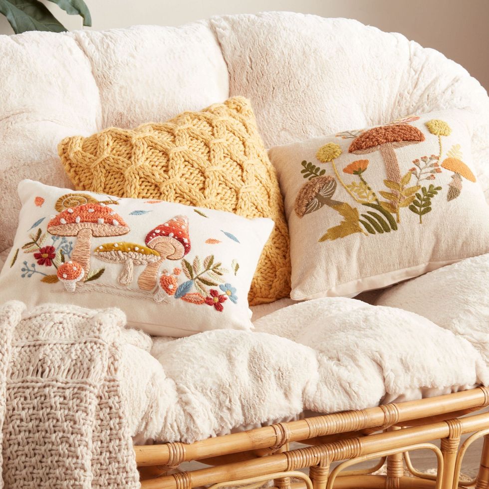 Embroidered Mushroom Lumbar Pillow