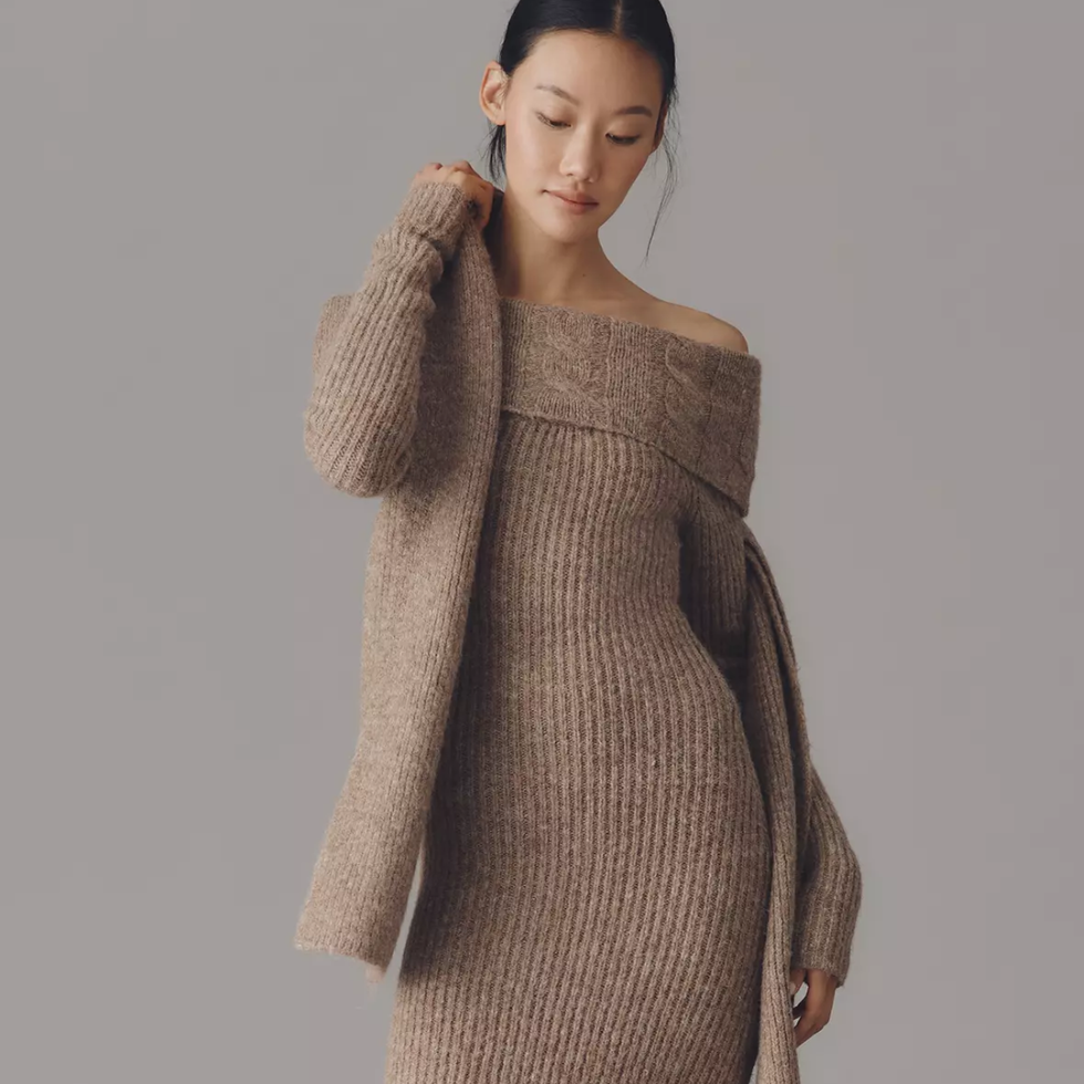 Endless Rose Off-Shoulder Slim Sweater Midi Dress