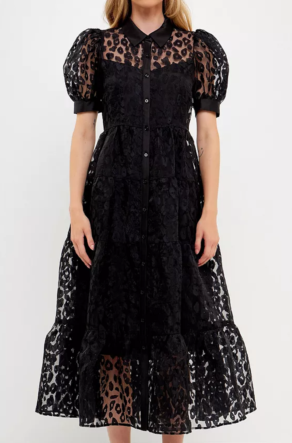 English Factory Animal Print Button Up Maxi Dress