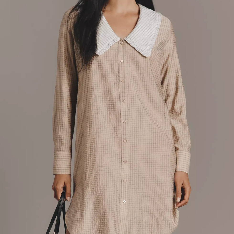 English Factory Long-Sleeve Collared Mini Shirt Dress