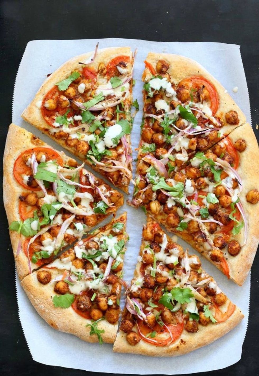 Ethiopian Berbere Chickpea Pizza With Tahini Garlic Dressing