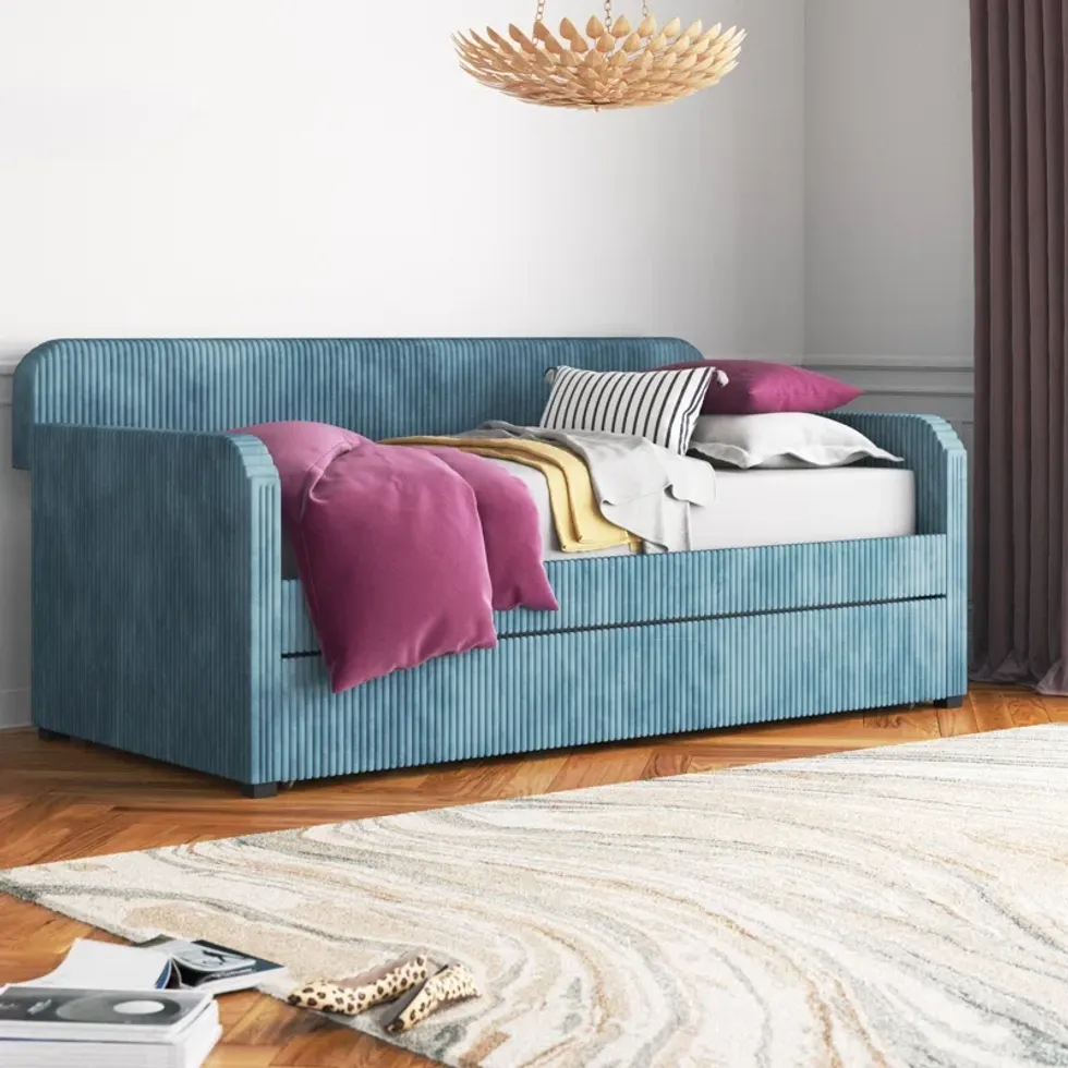 Etta Avenue Antonius Upholstered Daybed with Trundle (Blue)