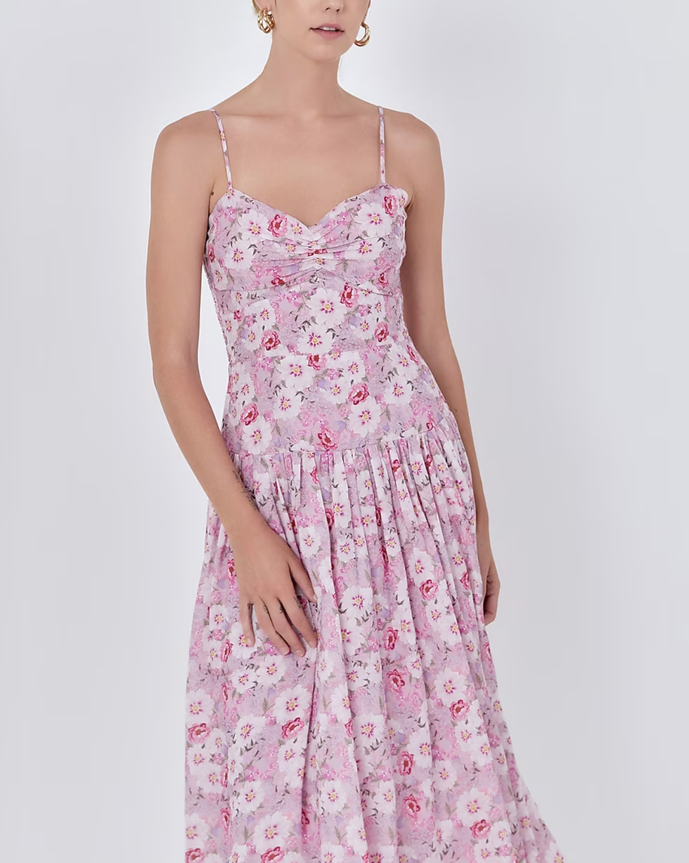 Express Endless Rose Floral Drop Waist Midi Dress