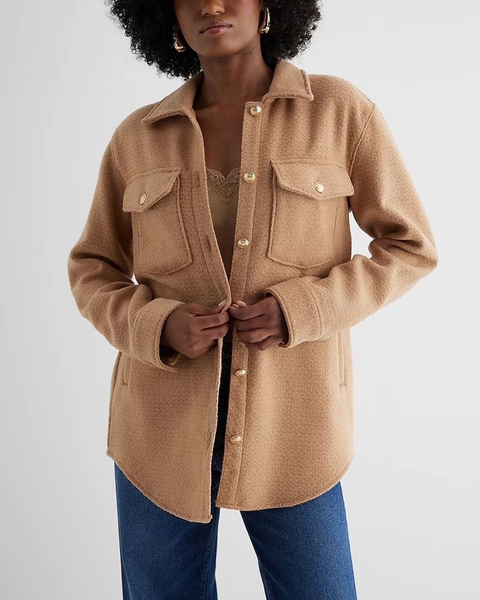 Express Tweed Novelty Button Oversized Shacket