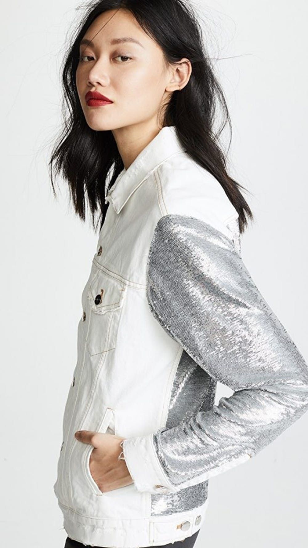 sunday funday blue oversized pearl denim jacket