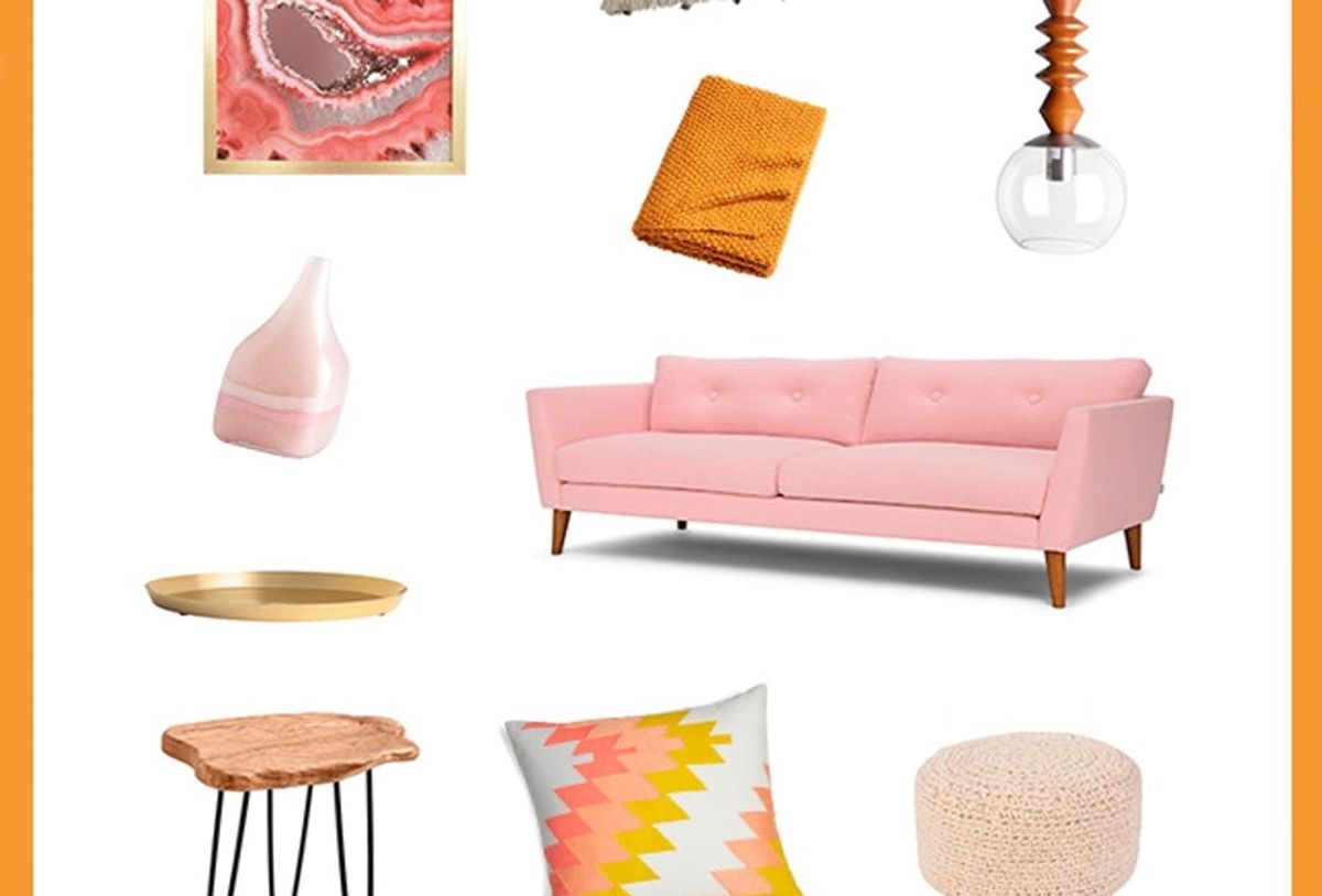3 Creative Ways To Style A Millennial Pink Couch Brit Co Pink farmhouse style living room with a cheerful, breezy vibe [from: style a millennial pink couch