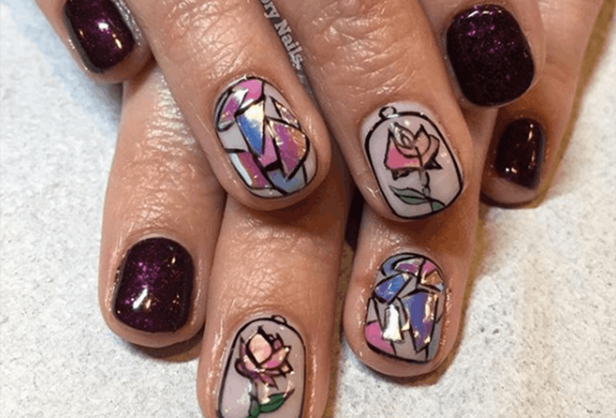 1. "Beauty and the Beast" Stained Glass Nail Art - wide 6