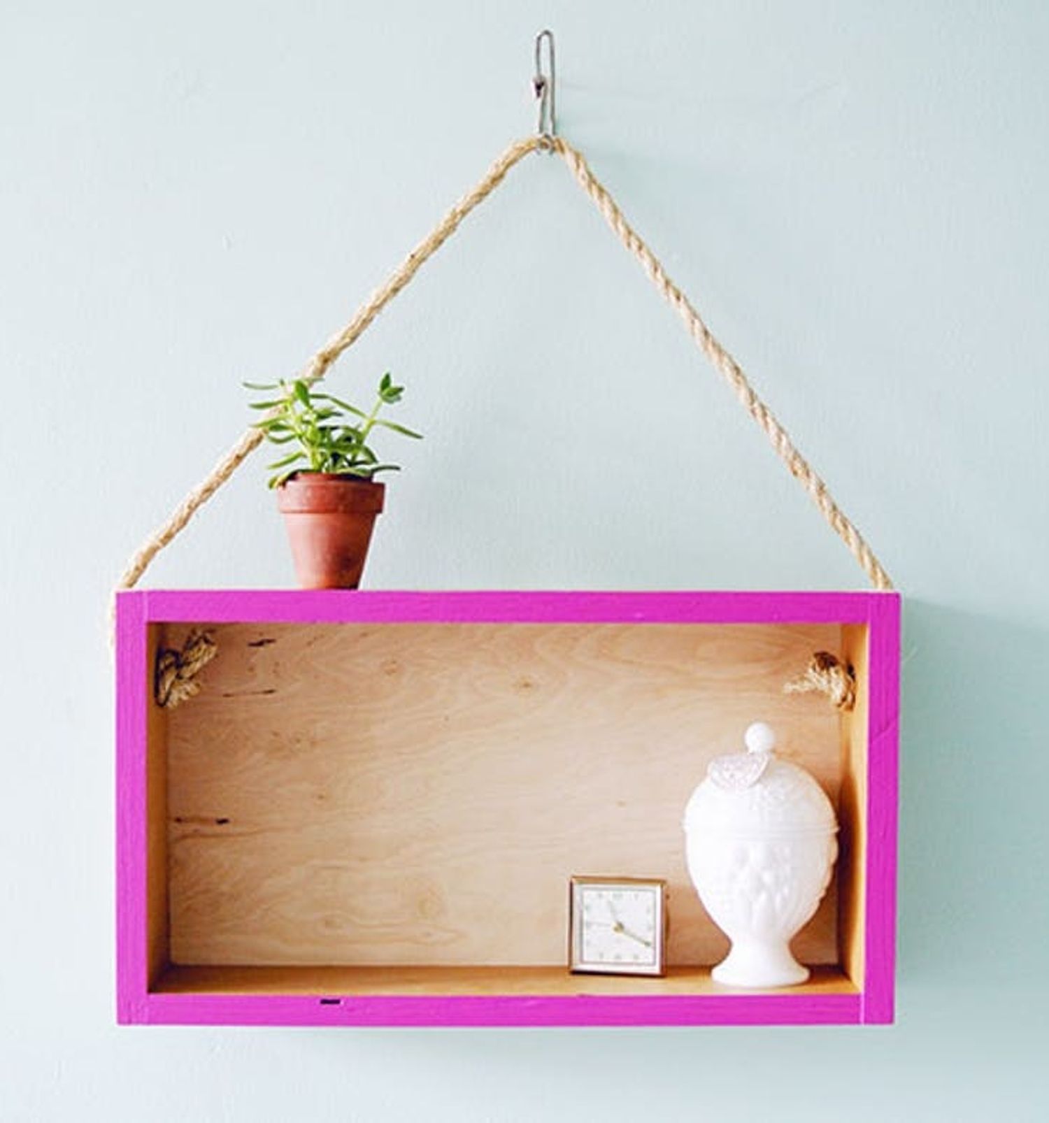 Turn a Wooden Box into a Modern Hanging Shelf Brit + Co