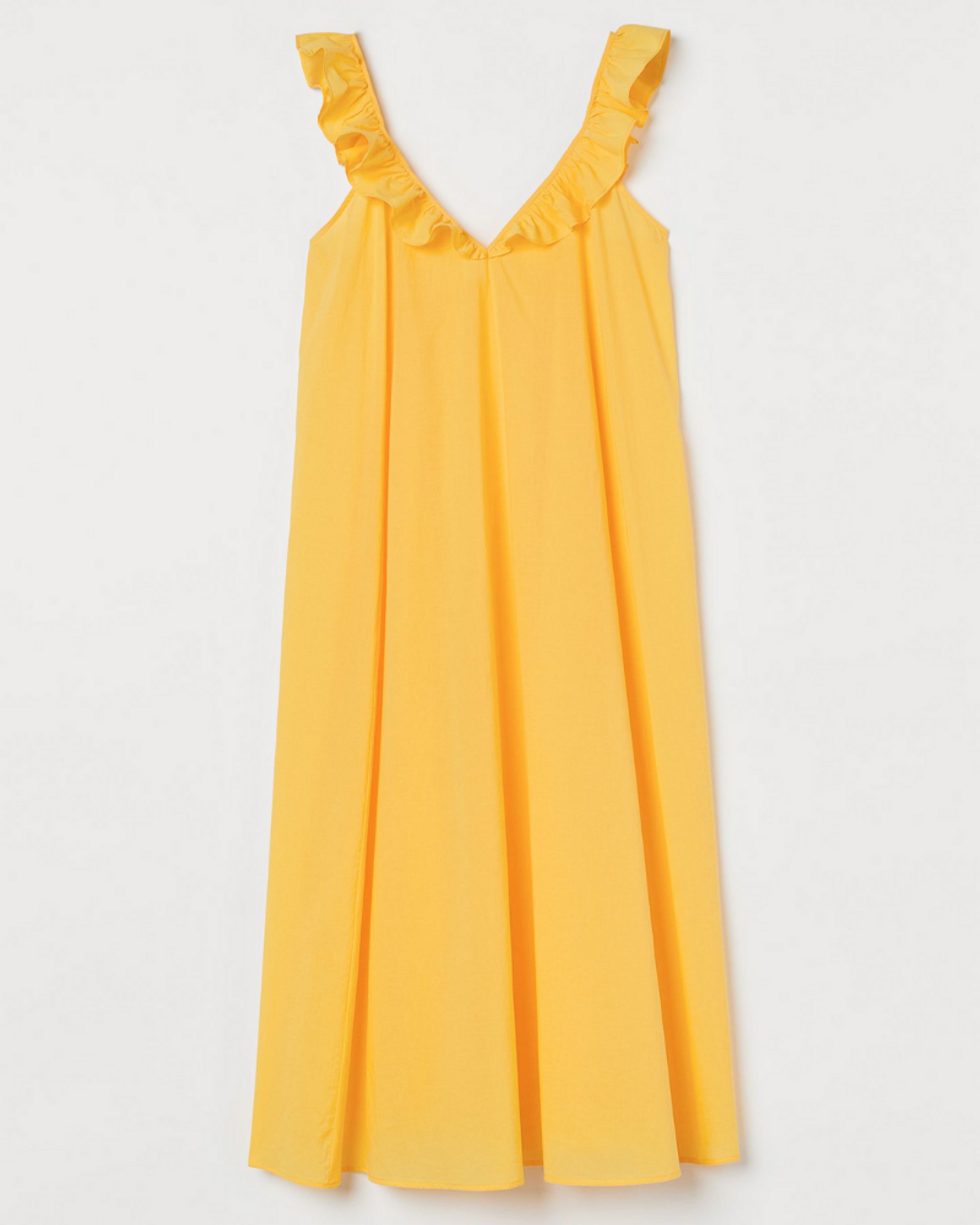 yellow ruffled summer maxi dress