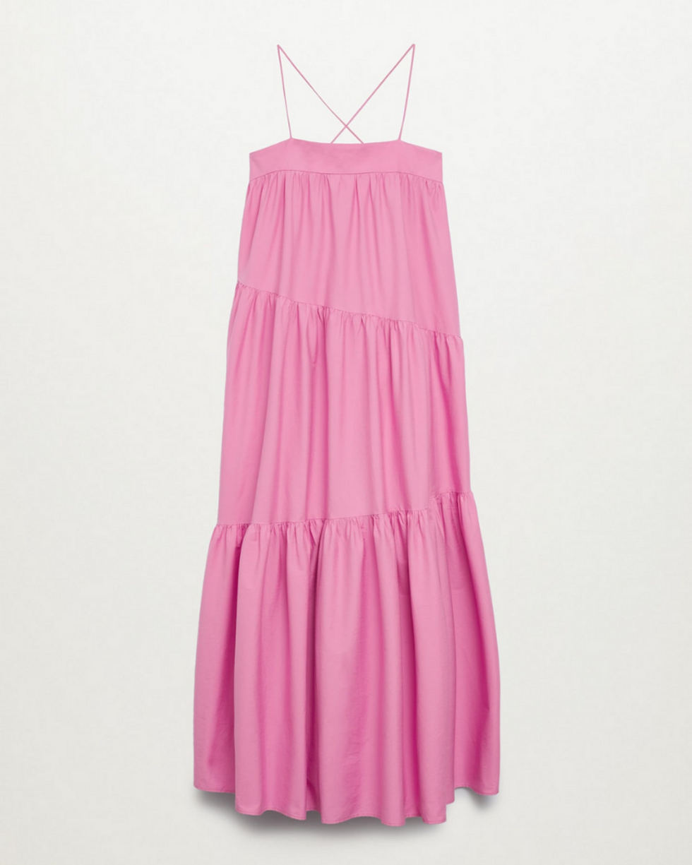 mango ruffled pink maxi dress