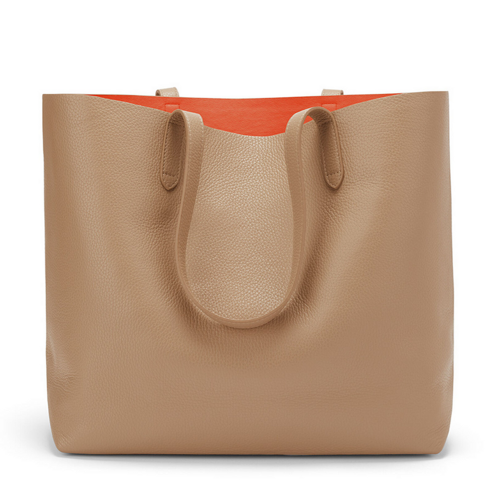 tan Cuyana Classic Structured Leather Tote with orange inside