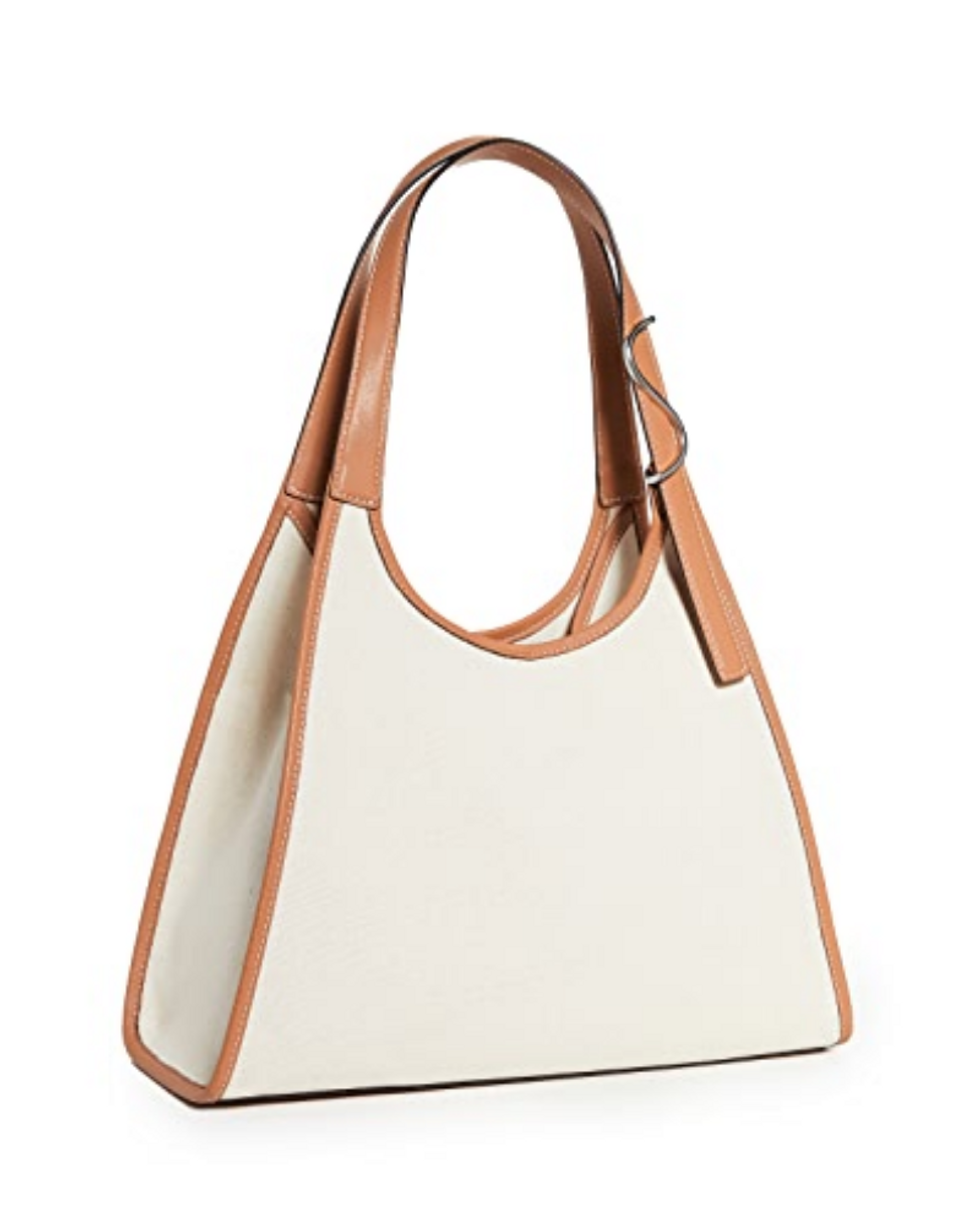 white and brown Staud Soft Rey Tote Bag