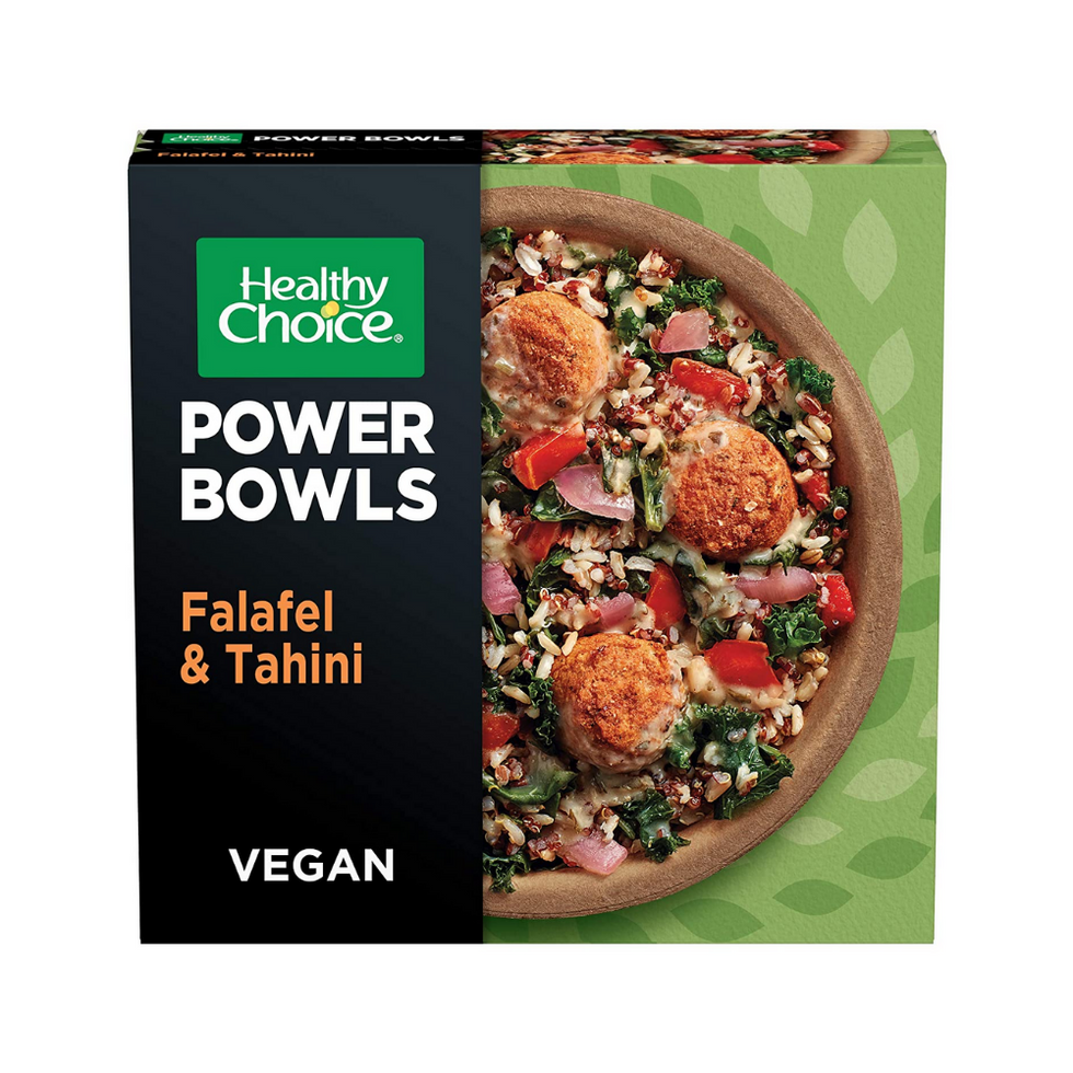 green and black Healthy Choice Power Bowls Falafel & Tahini