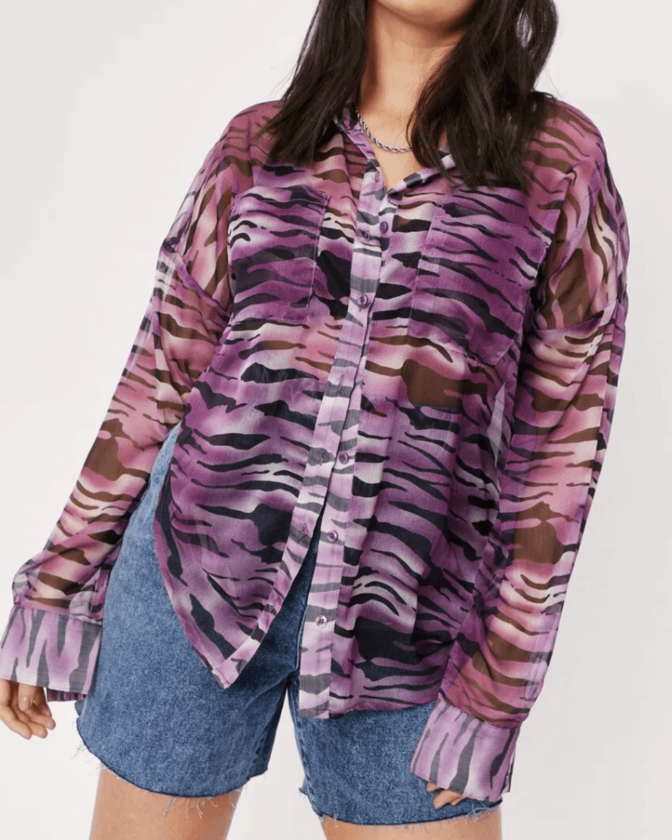 \u200bNasty Gal Zebra Print Chiffon Oversized Shirt