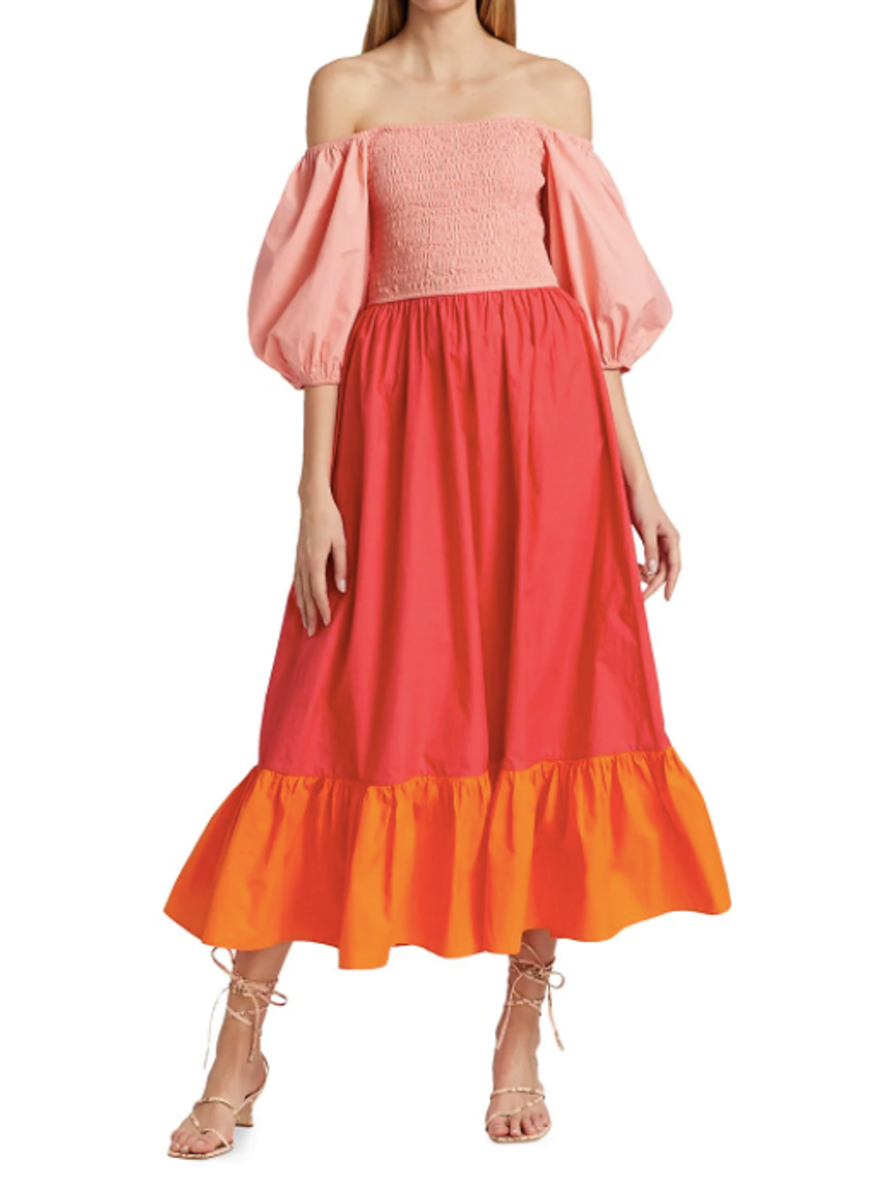 Saks Fifth Avenue labor day sale RHODE Eloise Puff Sleeve Colorblocked Midi Dress