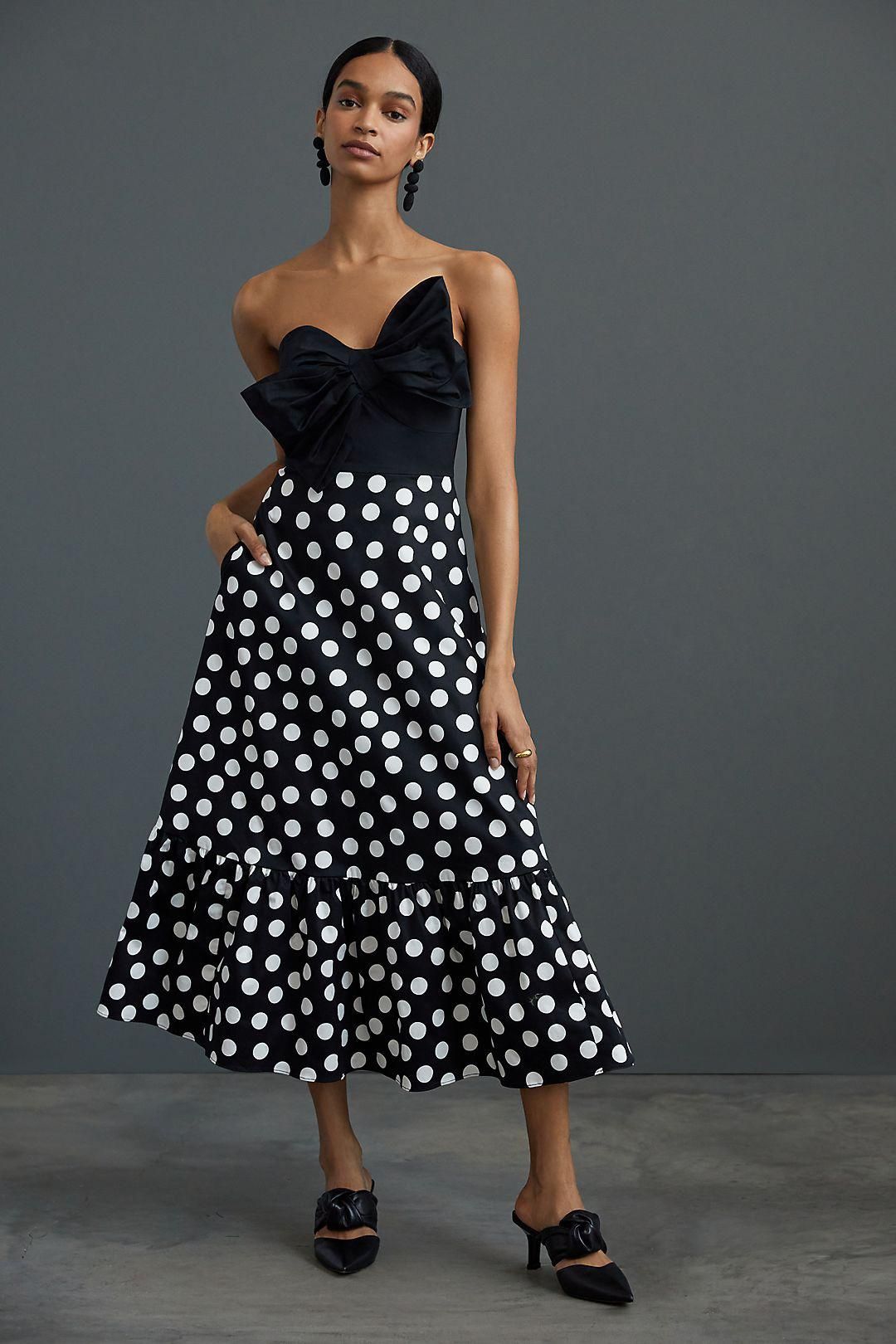 strapless dress with bow and polka dots