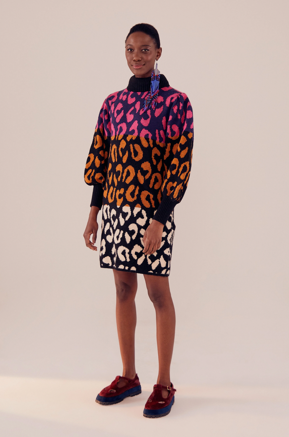 farmrio sweater dress leopard print
