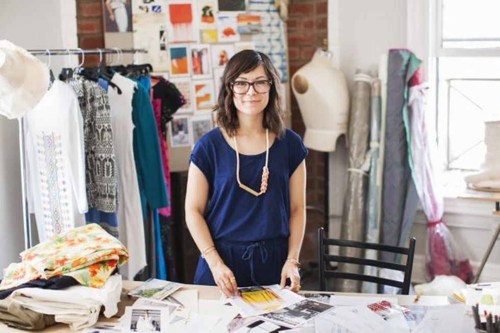 Fashion designer in her studio
