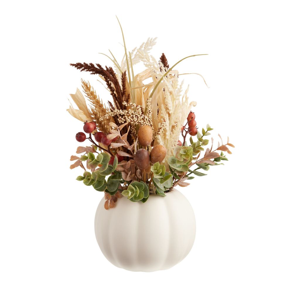 Faux Floral Harvest Arrangement in a Pumpkin Pot