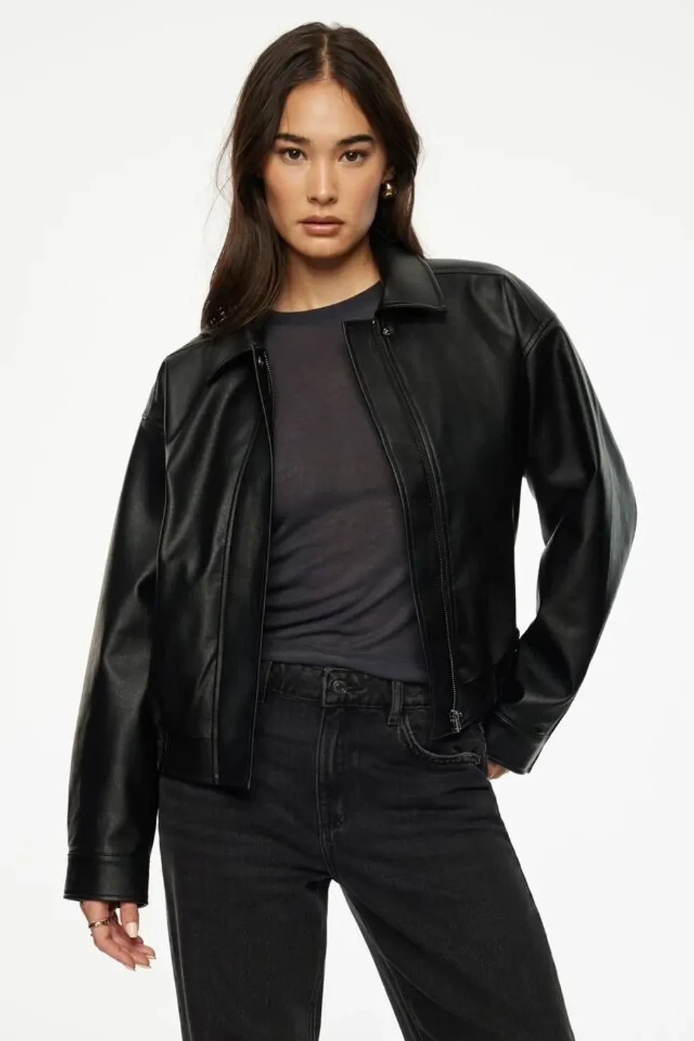 faux leather bomber jacket
