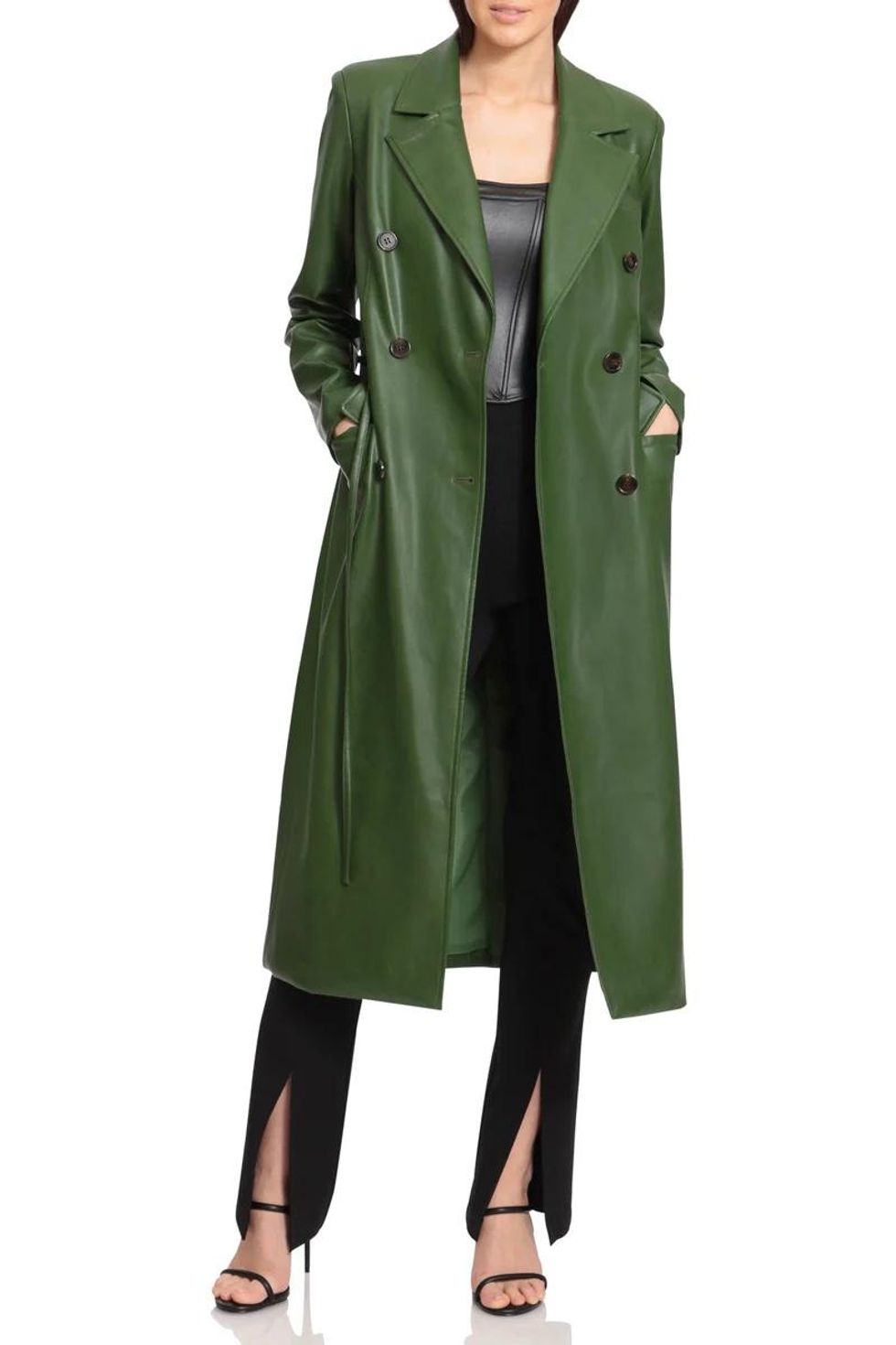 faux leather trench coat