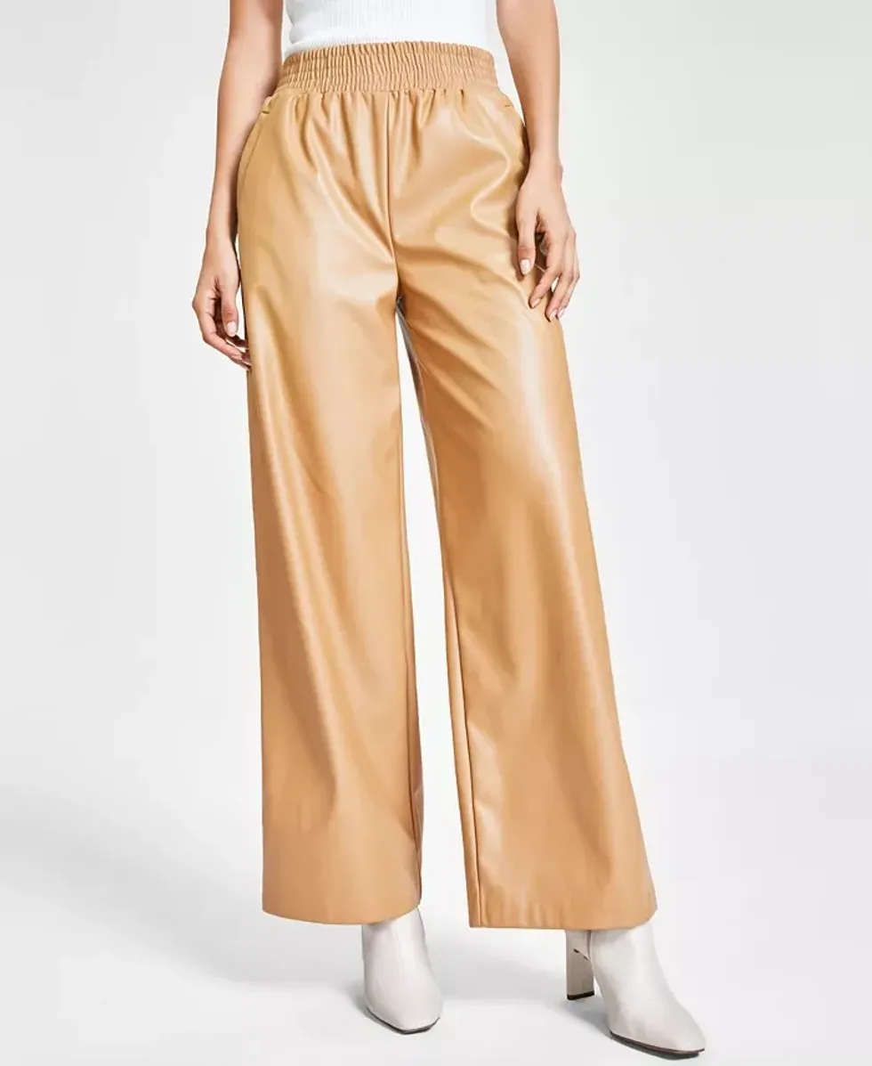 Faux Leather Wide-Leg Pants