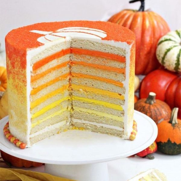 festive orange yellow gradient halloween cake Stenciled Halloween Sprinkle Cake
