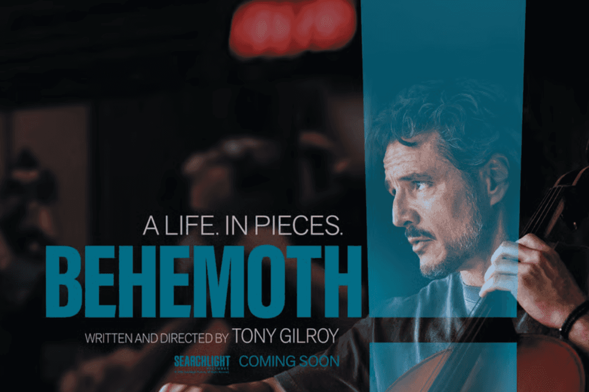 "Film poster of 'Behemoth' showing a man playing cello, tagline: 'A Life. In Pieces.'"