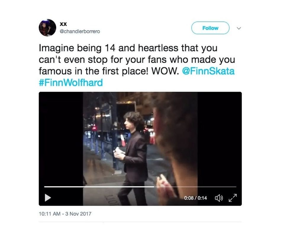 Finn Wolfhard video tweet