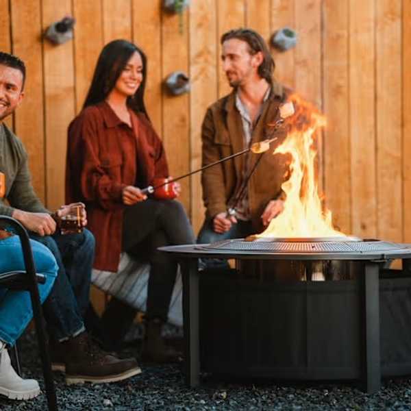 fire pit in the backyard