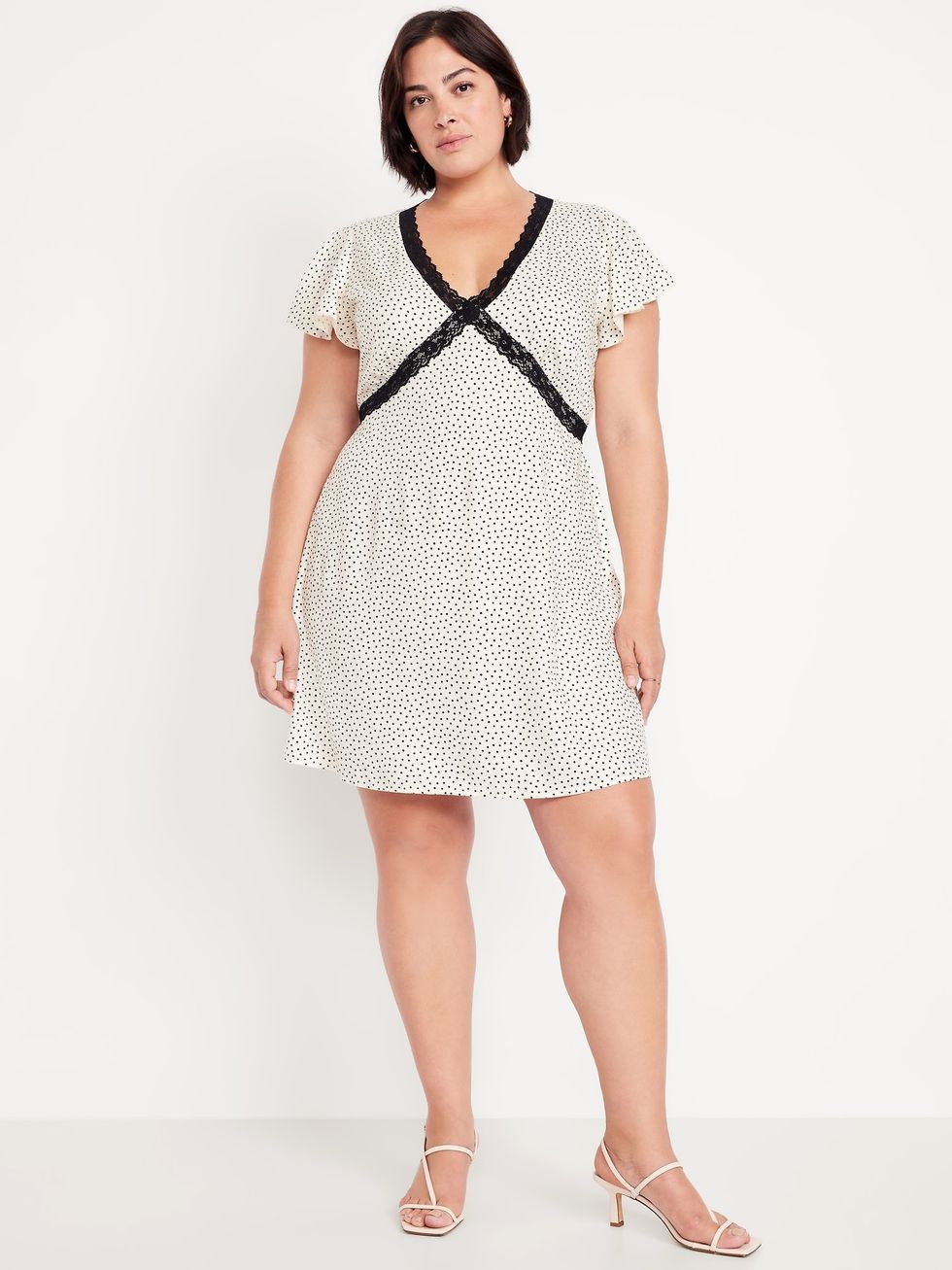 Fit & Flare Crepe Lace-Trim Mini Dress
