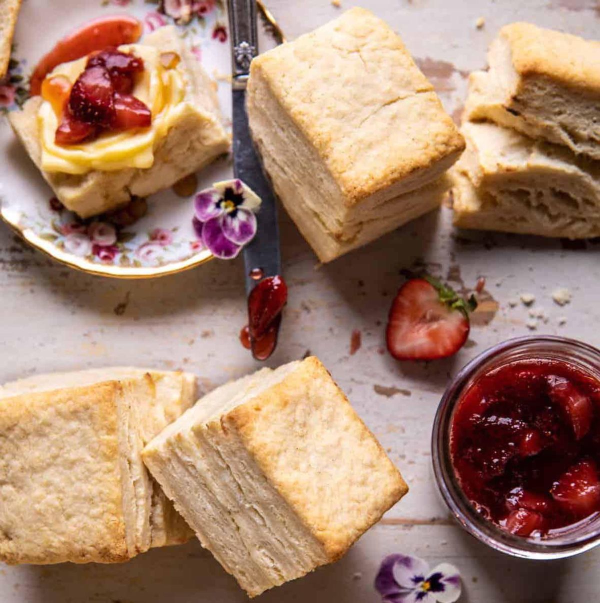 Flaky Southern Butter Biscuits with Strawberry Bourbon Jam