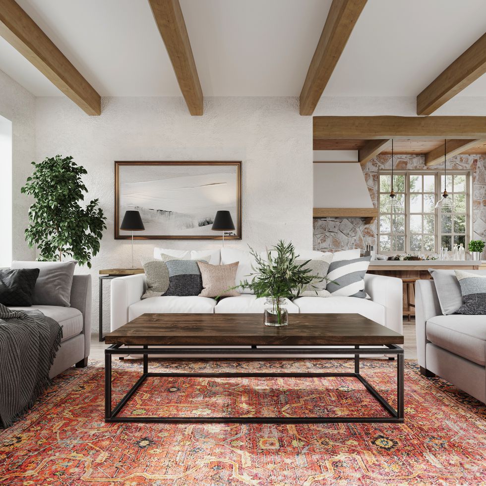 Floating Top Steel Base Solid Wood Coffee Table