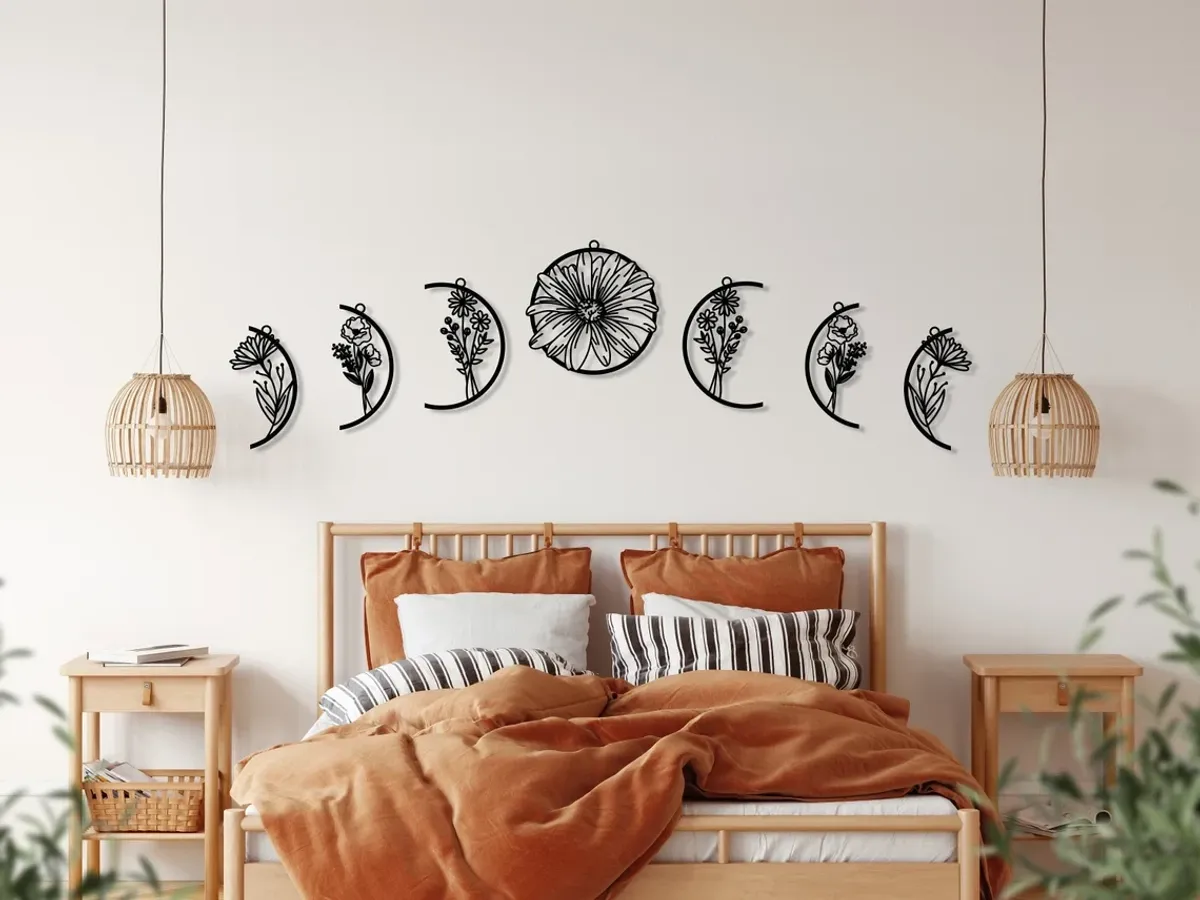 flower moon phase black mural