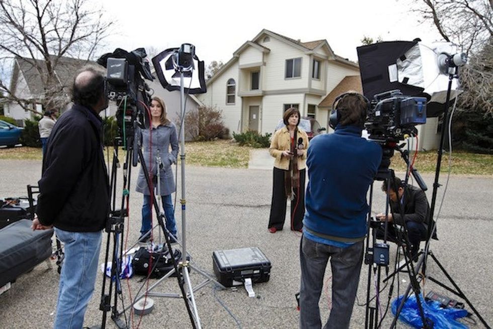 FORT COLLINS, CO - OCTOBER 19: Richard and Mayumi Heene of Fort Collins, Co. leave their home Monday with their three boys Falcon, 6, Ryo, 8, and Bradford, 10. The couple is possibly facing felony counts of contributing to the delinquency of a minor and attempting to influence a public official, and for a misdemeanor count of providing false information to authorities for their role in a hoax last week when they reported Falcon had been carried off in a homemade balloon from their backyard. The couple could face up to six years in prison and a fine of up to $500,000 on each of two felony counts. Officials contend the event was a hoax intended to garner the family more attention in hopes of landing a role in a reality television show. (Photo by Marc Piscotty/Getty Images)