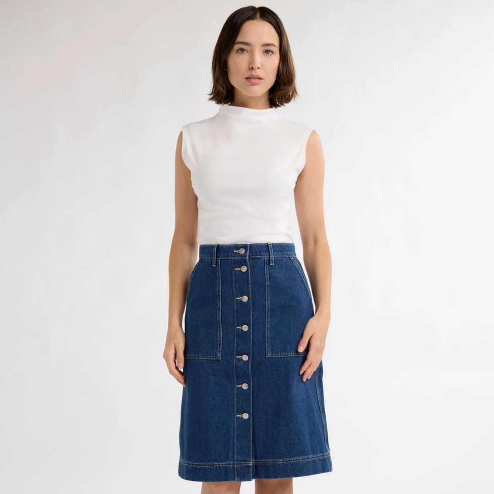 Free Assembly Cotton Button Front High Rise Skirt