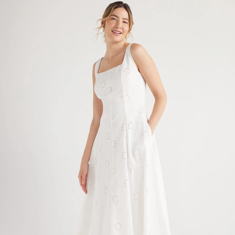 Free Assembly Cotton Eyelet Panel Midi Dress