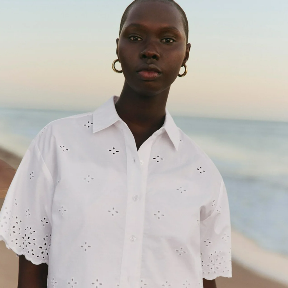 Free Assembly Cropped Cotton Eyelet Shirt
