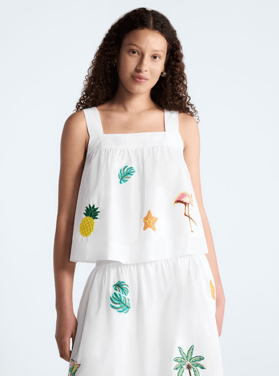 Free Assembly Embroidered Cotton Square Neck