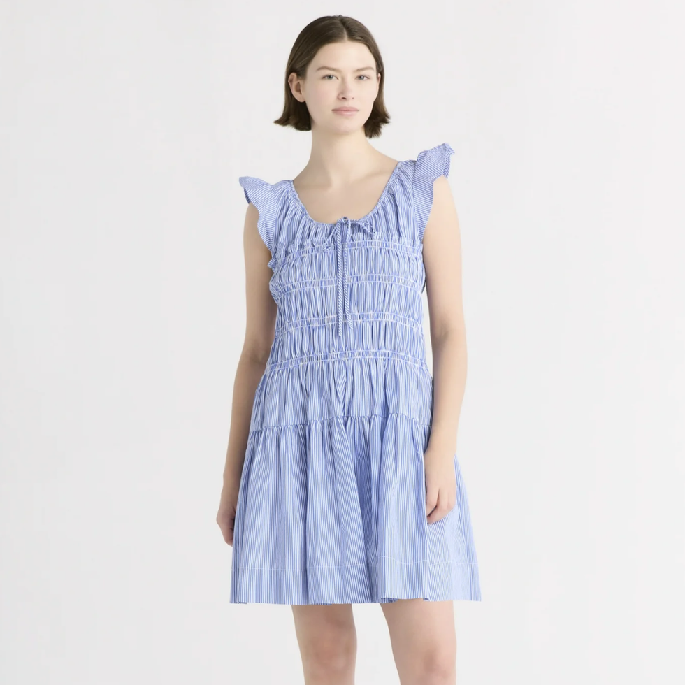 Free Assembly Smocked Flutter Sleeve Cotton Mini Dress