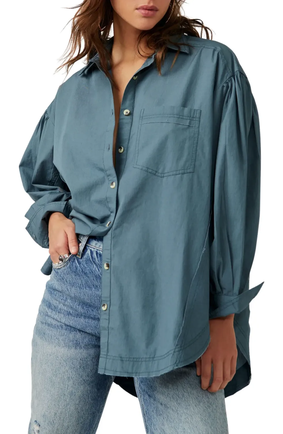 Free People Happy Hour Oversize Poplin Button-Up Shirt