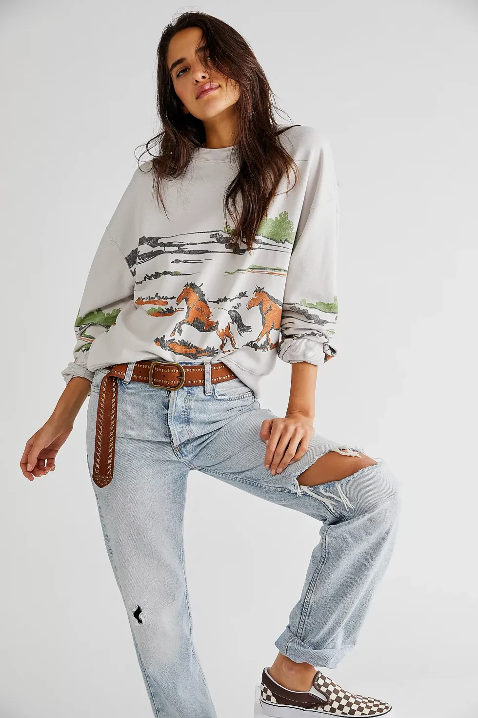 Free People Running Horses Oversized Crewneck