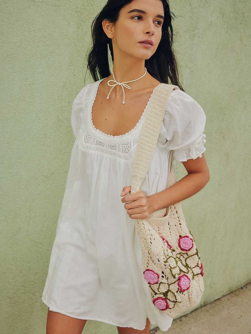free people white babydoll dress Sandy Shores cross tie back * Button detail at back * Pleated accents Free People | Sandy Shores