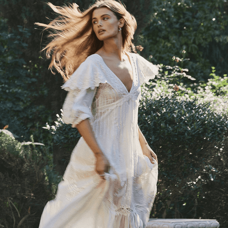 open lace back dress Authentic vintage 70s white floral maxi dress sleeveless boho garden party  M