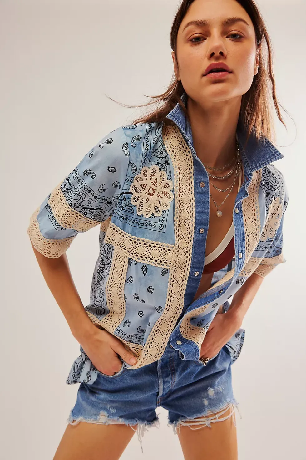 Free People Tricia Fix Bandana Shirt